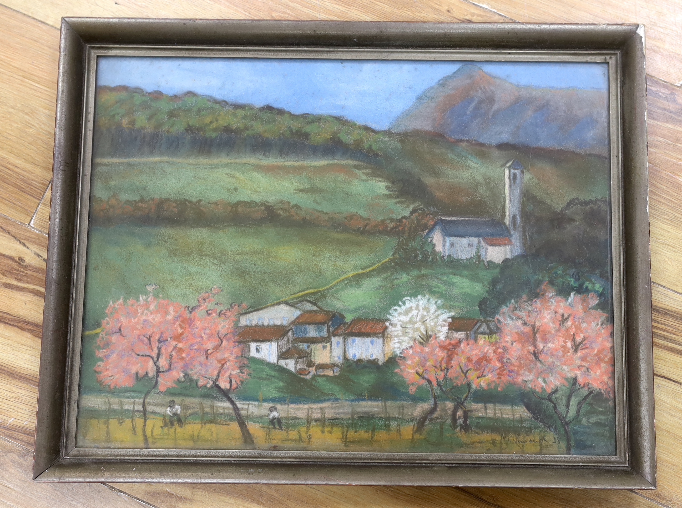 Vincenot, pastel, Continental mountainous landscape, signed and dated '38, 32 x 42cm